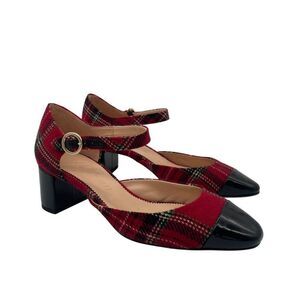 J. Crew Millie Red Tartan Plaid Cap Toe Mary Jane Shoe Sz 8 Academia Clueless
